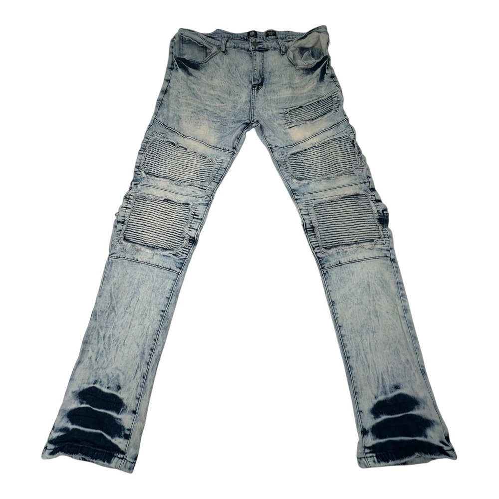 Bleecker & Mercer B&M Mens 40x34 Slim Moto Bleach Wash Distressed Denim‎ Jeans